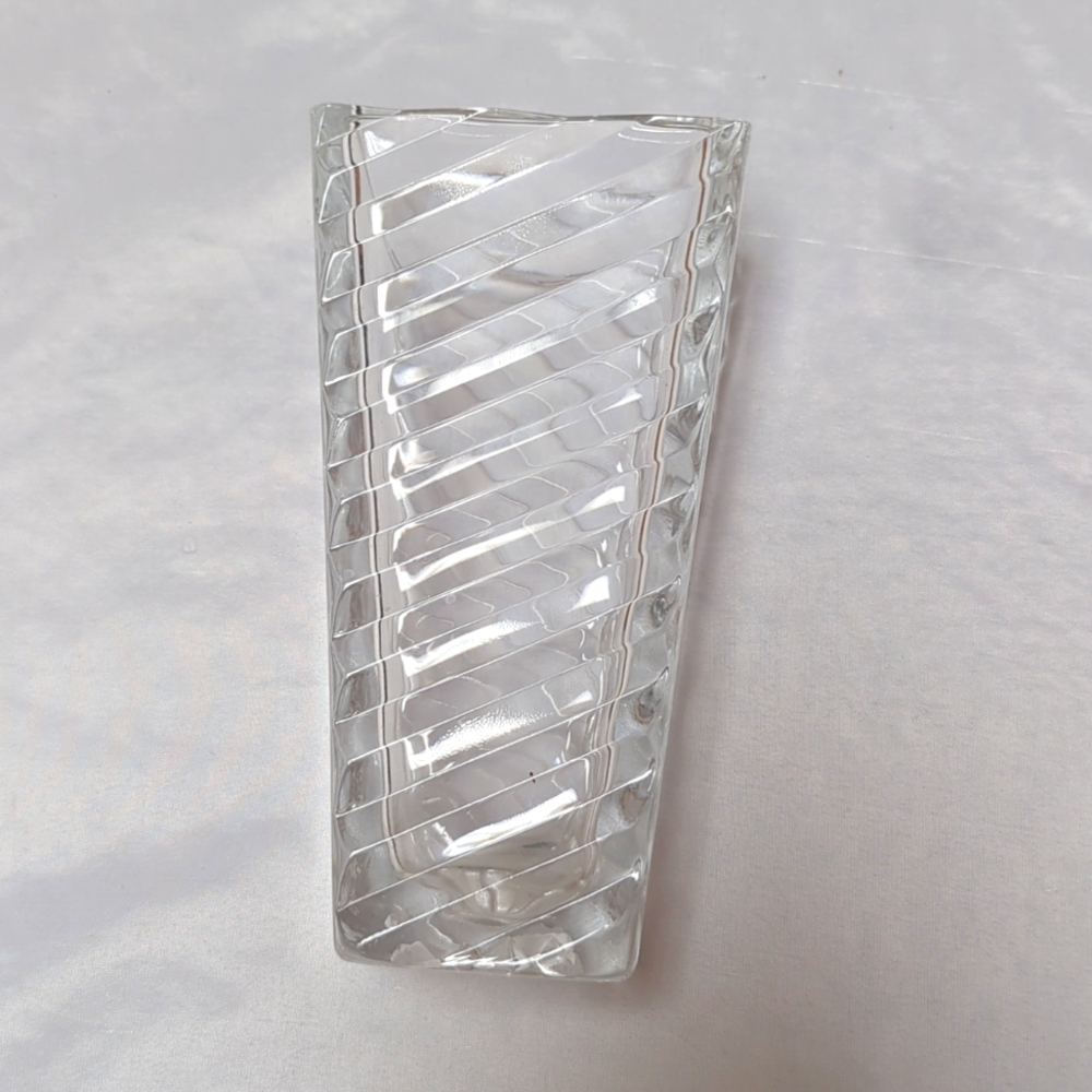 Mikasa Angles Clear Heavy Glass Art Deco Style Rectangle Vase 7" Tall CHIP